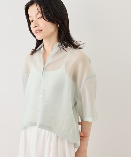 ROPE' PICNIC(ロペピクニック)の「シアーパールハーフスリーブブラウス(シャツ/ブラウス・レディース・ホワイト系その他/グリーン系その他/ブラック・FREE)」の19枚目の写真