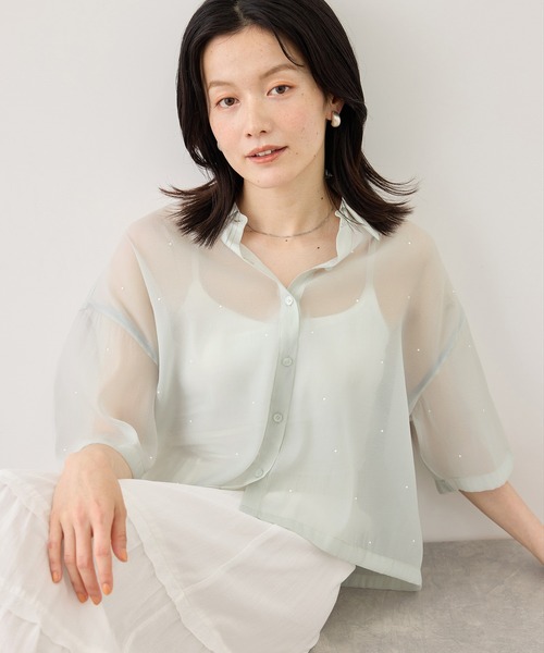ROPE' PICNIC(ロペピクニック)の「シアーパールハーフスリーブブラウス(シャツ/ブラウス・レディース・ホワイト系その他/グリーン系その他/ブラック・FREE)」の21枚目の写真