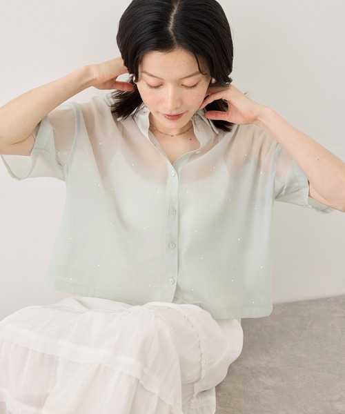ROPE' PICNIC(ロペピクニック)の「シアーパールハーフスリーブブラウス(シャツ/ブラウス・レディース・ホワイト系その他/グリーン系その他/ブラック・FREE)」の22枚目の写真