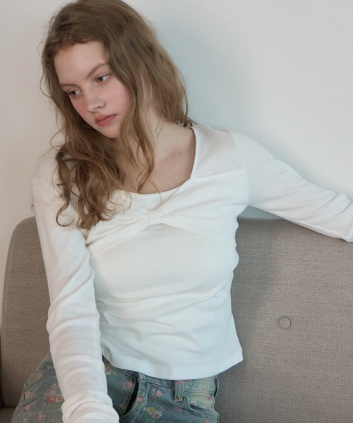 Birthday room(バースデイルーム)の「リボンスクエアネックT/Ribbon Square Neck T-shirt(Tシャツ/カットソー・レディース・ホワイト/ブラック/グレー・FREE)」の4枚目の写真