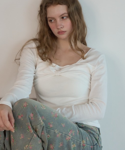 Birthday room(バースデイルーム)の「リボンスクエアネックT/Ribbon Square Neck T-shirt(Tシャツ/カットソー・レディース・ホワイト/ブラック/グレー・FREE)」の6枚目の写真