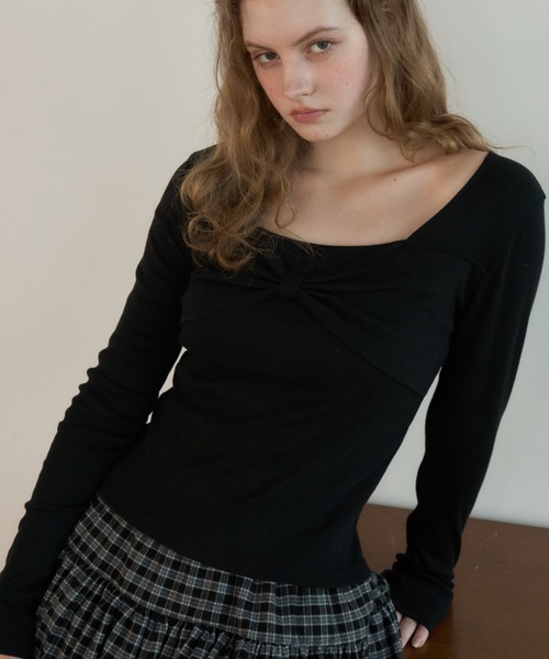 Birthday room(バースデイルーム)の「リボンスクエアネックT/Ribbon Square Neck T-shirt(Tシャツ/カットソー・レディース・ホワイト/ブラック/グレー・FREE)」の9枚目の写真