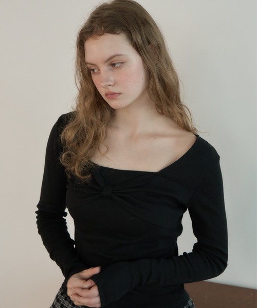 Birthday room(バースデイルーム)の「リボンスクエアネックT/Ribbon Square Neck T-shirt(Tシャツ/カットソー・レディース・ホワイト/ブラック/グレー・FREE)」の10枚目の写真