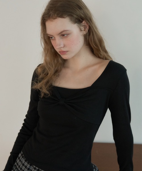 Birthday room(バースデイルーム)の「リボンスクエアネックT/Ribbon Square Neck T-shirt(Tシャツ/カットソー・レディース・ホワイト/ブラック/グレー・FREE)」の11枚目の写真