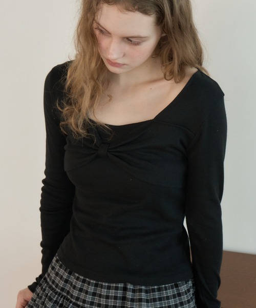 Birthday room(バースデイルーム)の「リボンスクエアネックT/Ribbon Square Neck T-shirt(Tシャツ/カットソー・レディース・ホワイト/ブラック/グレー・FREE)」の12枚目の写真