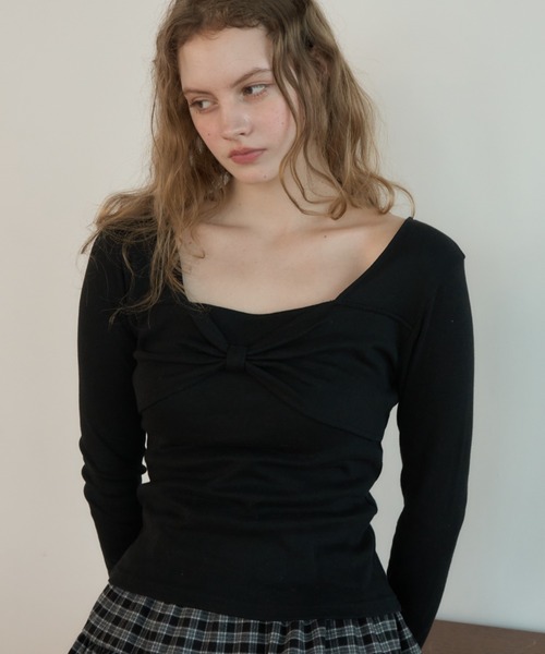 Birthday room(バースデイルーム)の「リボンスクエアネックT/Ribbon Square Neck T-shirt(Tシャツ/カットソー・レディース・ホワイト/ブラック/グレー・FREE)」の13枚目の写真