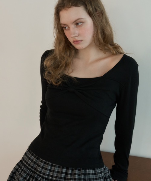 Birthday room(バースデイルーム)の「リボンスクエアネックT/Ribbon Square Neck T-shirt(Tシャツ/カットソー・レディース・ホワイト/ブラック/グレー・FREE)」の14枚目の写真