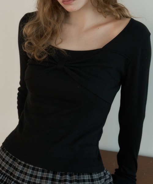 Birthday room(バースデイルーム)の「リボンスクエアネックT/Ribbon Square Neck T-shirt(Tシャツ/カットソー・レディース・ホワイト/ブラック/グレー・FREE)」の19枚目の写真