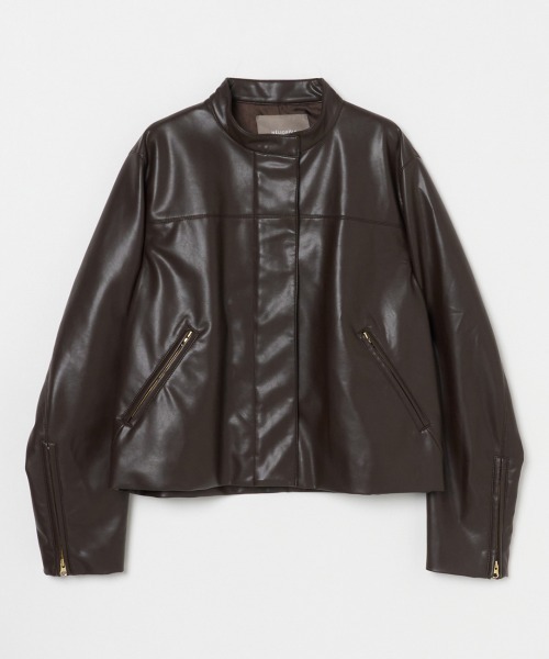 HELIOPOLE(エリオポール)の「SYNTHETIC LEATHER RIDERS JACKET / シンセティックレザー ライダースジャケット(その他アウター・レディース・ダークブラウン/ブラック・38)」の2枚目の写真