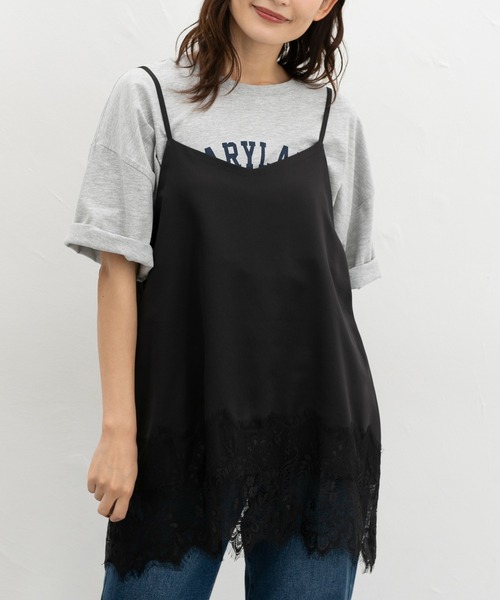 Honeys（ハニーズ）の「裾レースキャミソール（シャツ/ブラウス・レディース・アイボリー/ブラック・S/L/LL/M）」の2枚目の写真