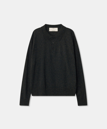 Wool linen collar knit top / BLACK