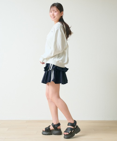 .WORKS(ドットワークス)の「2本ライン リボン結び 2段ティアードヒラミニ スカパン(スカート・レディース・オフホワイト/ライトグレー/ネイビー/ブラック・M)」の12枚目の写真