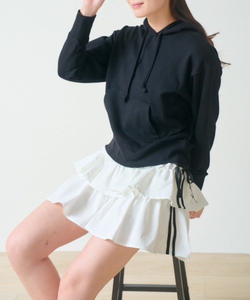 .WORKS(ドットワークス)の「2本ライン リボン結び 2段ティアードヒラミニ スカパン(スカート・レディース・オフホワイト/ライトグレー/ネイビー/ブラック・M)」の18枚目の写真
