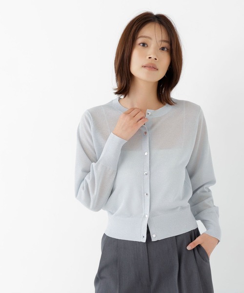 NATURAL BEAUTY BASIC(ナチュラルビューティーベーシック)の「ラメシアーベーシックカーディガン(カーディガン/ボレロ・レディース・ダークブラウン/チャコールグレー/ブルー・フリ-)」の3枚目の写真