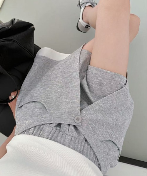 &soiree(アンドソワレ)の「ラップデザインスウェットショートパンツ(スウェットパンツ・レディース・杢グレー/ネイビー/レッド・LARGE/MEDIUM)」の5枚目の写真