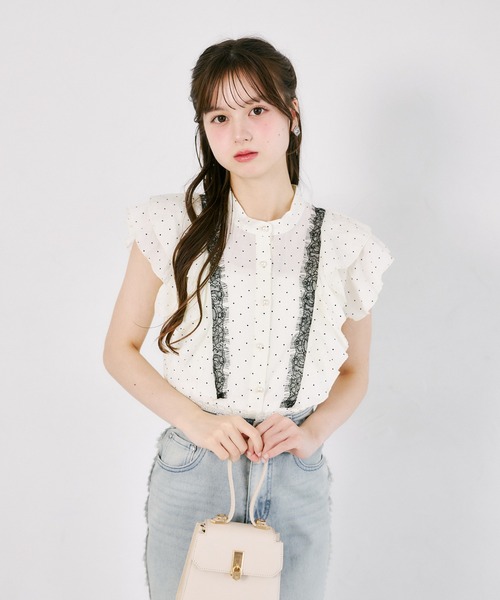 tocco closet(トッコ クローゼット)の「レース装飾ドットラッフルフリルブラウス(シャツ/ブラウス・レディース・ブラック/アイボリー・M)」の7枚目の写真