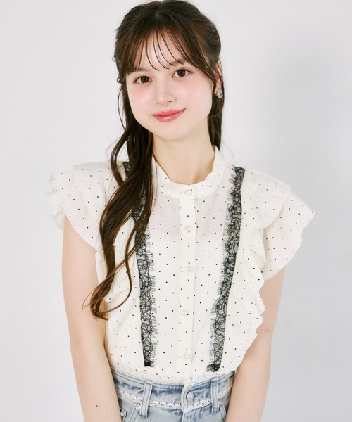 tocco closet(トッコ クローゼット)の「レース装飾ドットラッフルフリルブラウス(シャツ/ブラウス・レディース・ブラック/アイボリー・M)」の8枚目の写真