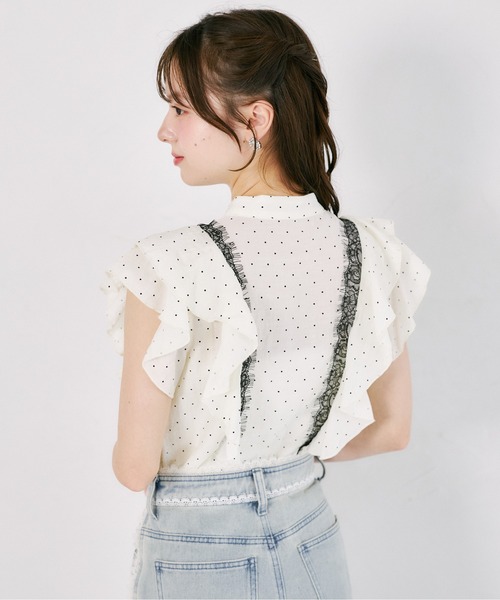 tocco closet(トッコ クローゼット)の「レース装飾ドットラッフルフリルブラウス(シャツ/ブラウス・レディース・ブラック/アイボリー・M)」の10枚目の写真