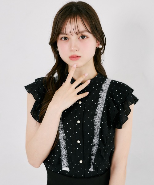 tocco closet(トッコ クローゼット)の「レース装飾ドットラッフルフリルブラウス(シャツ/ブラウス・レディース・ブラック/アイボリー・M)」の15枚目の写真
