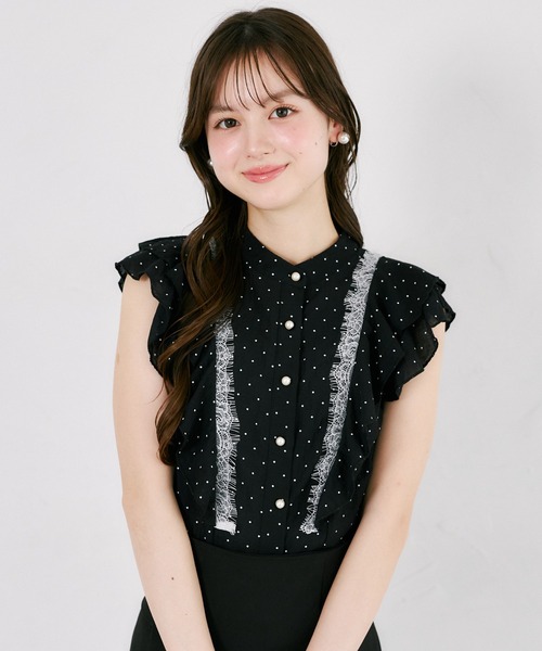 tocco closet(トッコ クローゼット)の「レース装飾ドットラッフルフリルブラウス(シャツ/ブラウス・レディース・ブラック/アイボリー・M)」の14枚目の写真