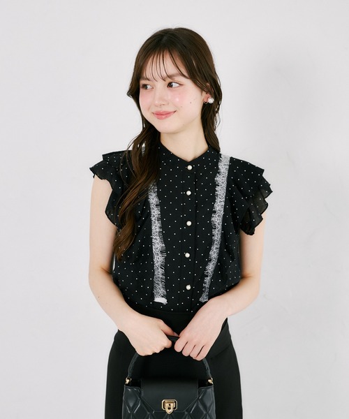 tocco closet(トッコ クローゼット)の「レース装飾ドットラッフルフリルブラウス(シャツ/ブラウス・レディース・ブラック/アイボリー・M)」の13枚目の写真