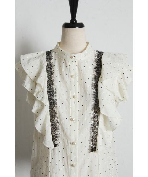 tocco closet(トッコ クローゼット)の「レース装飾ドットラッフルフリルブラウス(シャツ/ブラウス・レディース・ブラック/アイボリー・M)」の22枚目の写真