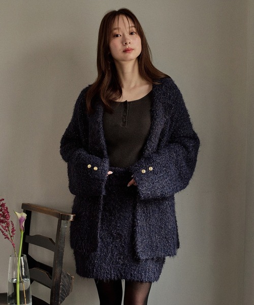 mideal(マイディール)の「glitter melange knit set up / グリッターメランジニットセットアップ(セットアップ・レディース・アイボリー/ネイビー/ブラウン・FREE)」の1枚目の写真