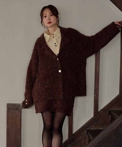 mideal(マイディール)の「glitter melange knit set up / グリッターメランジニットセットアップ(セットアップ・レディース・アイボリー/ネイビー/ブラウン・FREE)」の3枚目の写真