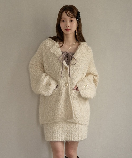 mideal(マイディール)の「glitter melange knit set up / グリッターメランジニットセットアップ(セットアップ・レディース・アイボリー/ネイビー/ブラウン・FREE)」の2枚目の写真