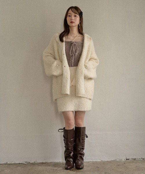 mideal(マイディール)の「glitter melange knit set up / グリッターメランジニットセットアップ(セットアップ・レディース・アイボリー/ネイビー/ブラウン・FREE)」の7枚目の写真
