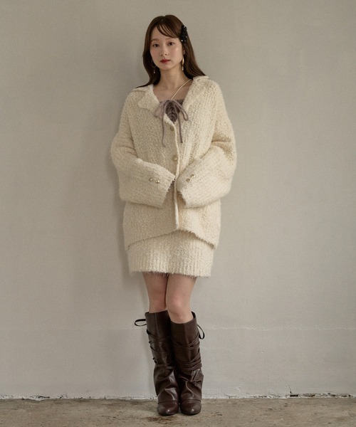 mideal(マイディール)の「glitter melange knit set up / グリッターメランジニットセットアップ(セットアップ・レディース・アイボリー/ネイビー/ブラウン・FREE)」の6枚目の写真