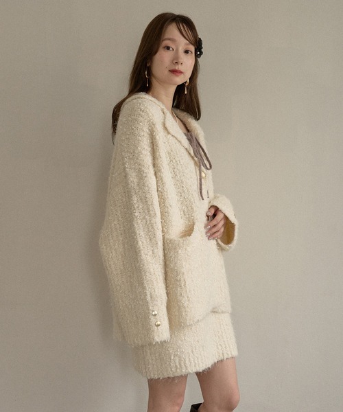 mideal(マイディール)の「glitter melange knit set up / グリッターメランジニットセットアップ(セットアップ・レディース・アイボリー/ネイビー/ブラウン・FREE)」の4枚目の写真