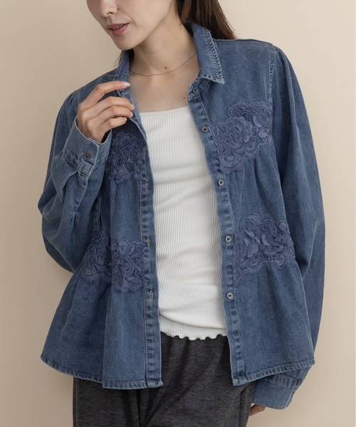 lodie（ロディ）の「レースデニムシャツ（シャツ/ブラウス・レディース・ブルー/ネイビー・FREE）」の14枚目の写真