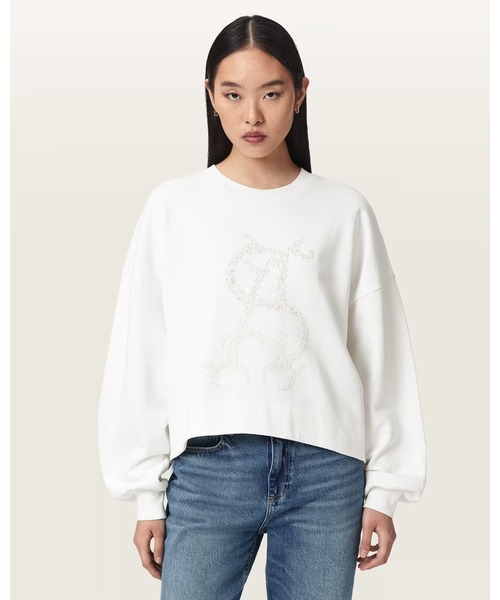 ALLSAINTS(オールセインツ)の「REFLEX LILA OVERSIZED EMBELLISHED SWEATSHIRT | REFLEX LILA オーバーサイズ 刺繍 スウェットシャツ(スウェット・レディース・ホワイト・S/XS/M)」の1枚目の写真