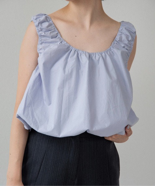 lawgy(ラウジー)の「balloon gather sleeveless tops / バルーンギャザースリーブレストップス(シャツ/ブラウス・レディース・ホワイト/スカイブルー・FREE)」の2枚目の写真