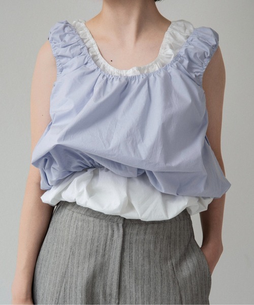 lawgy(ラウジー)の「balloon gather sleeveless tops / バルーンギャザースリーブレストップス(シャツ/ブラウス・レディース・ホワイト/スカイブルー・FREE)」の12枚目の写真