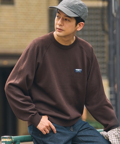 衛衣風毛圈布針織寬版落肩套頭針織衫