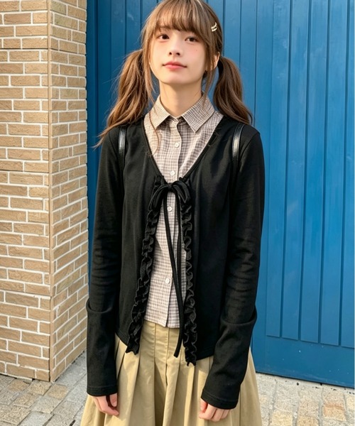 GEMEDA(ジェメダ)の「3色展開フェイクレイヤードデザインチェック柄ロンT(Tシャツ/カットソー・レディース・ホワイト/ブラック/ブラウン・M)」の12枚目の写真