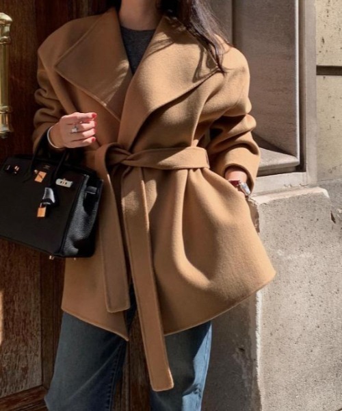 semplice(センプリチェ)の「ショートコート【韓国ファッション】(その他アウター・レディース・グレー/キャメル/ブラック・F)」の1枚目の写真