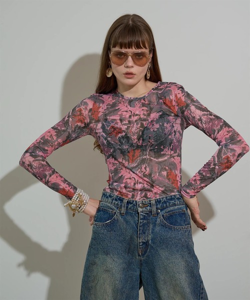 ANNA SUI mini(アナスイ・ミニ)の「anna sui nyc / アナスイエヌワイシー CAMO シアートップス(Tシャツ/カットソー・レディース・ピンク/カーキ・FREE)」の2枚目の写真