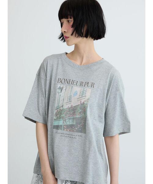 Samansa Mos2(サマンサ モスモス)の「【接触冷感】転写プリントTシャツ(Tシャツ/カットソー・レディース・グレー/チャコールグレー/オフホワイト・F)」の1枚目の写真