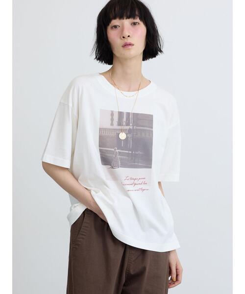 Samansa Mos2(サマンサ モスモス)の「【接触冷感】転写プリントTシャツ(Tシャツ/カットソー・レディース・グレー/チャコールグレー/オフホワイト・F)」の2枚目の写真