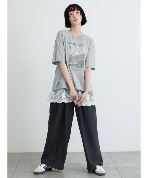 Samansa Mos2(サマンサ モスモス)の「【接触冷感】転写プリントTシャツ(Tシャツ/カットソー・レディース・グレー/チャコールグレー/オフホワイト・F)」の4枚目の写真