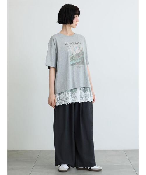 Samansa Mos2(サマンサ モスモス)の「【接触冷感】転写プリントTシャツ(Tシャツ/カットソー・レディース・グレー/チャコールグレー/オフホワイト・F)」の5枚目の写真