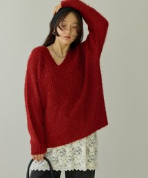 【Noka】フェザーヤーンVネックプルオーバー《WEB限定》