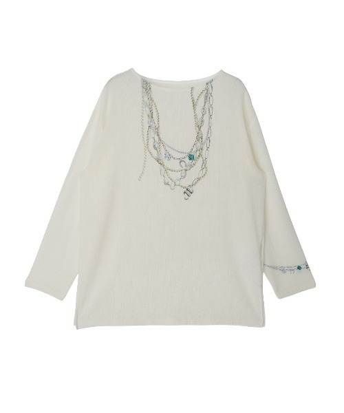 Ameri(アメリ)の「JEWELRY TROMPE L`OEIL TEE(Tシャツ/カットソー・レディース・ホワイト/ブラック・FREE)」の1枚目の写真