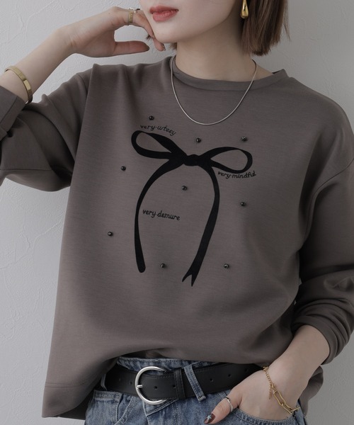Miunelora(ミューネローラ)の「Miunelora リボンモチーフダンボールプルオーバー 長袖(Tシャツ/カットソー・レディース・アイボリー/モカ・38)」の19枚目の写真