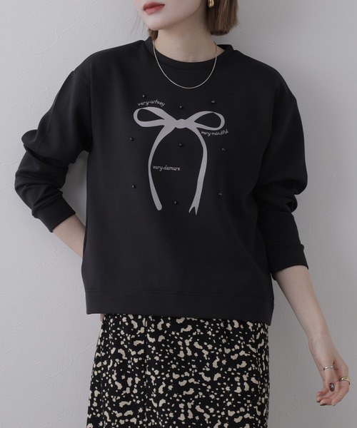 Miunelora(ミューネローラ)の「Miunelora リボンモチーフダンボールプルオーバー 長袖(Tシャツ/カットソー・レディース・アイボリー/モカ・38)」の5枚目の写真
