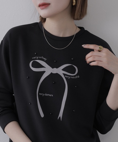 Miunelora(ミューネローラ)の「Miunelora リボンモチーフダンボールプルオーバー 長袖(Tシャツ/カットソー・レディース・アイボリー/モカ・38)」の7枚目の写真