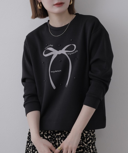 Miunelora(ミューネローラ)の「Miunelora リボンモチーフダンボールプルオーバー 長袖(Tシャツ/カットソー・レディース・アイボリー/モカ・38)」の9枚目の写真